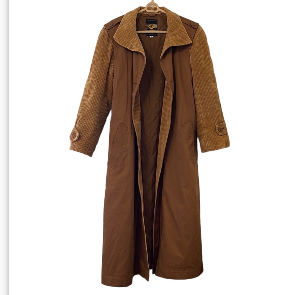 🏷 vintage 70s fox run two tone brown corduroy trench coat